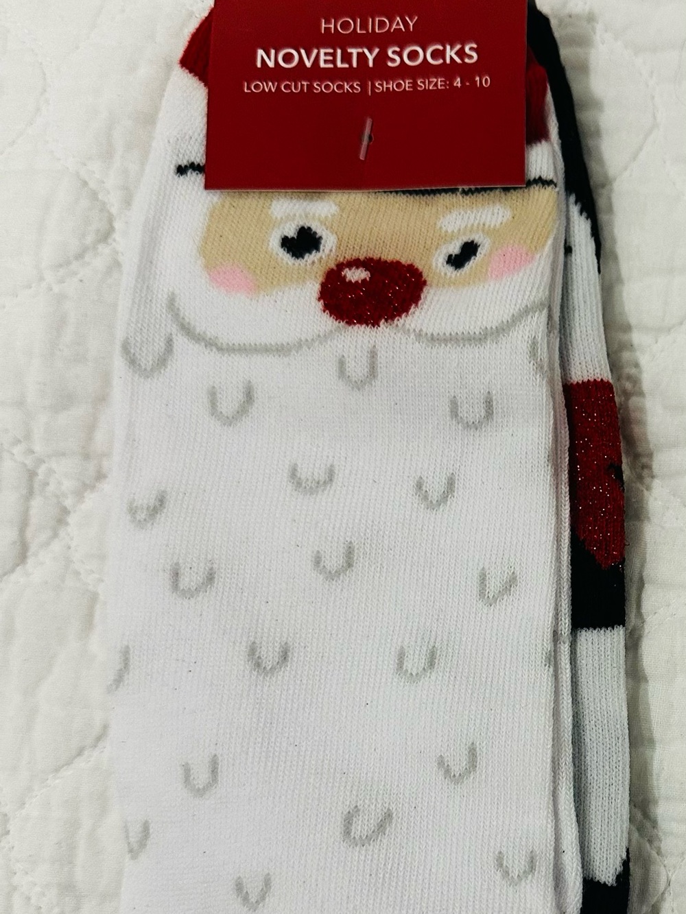 Pair of Holiday Novelty Socks - White/Red